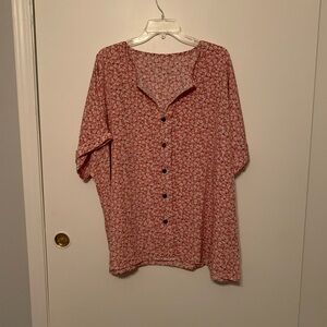Pink & White Floral Button-Up Top